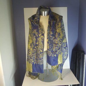 Luxurious Blue and Gold Baroque Scarf Wrap